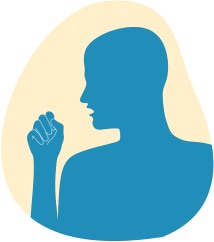Ilustracija prikazuje čovjeka koji kašlje u zatvorenu ruku zbog iritansa u dišnim putevima